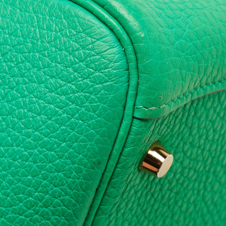 Pre Owned Hermes Menthe Taurillon Clemence Leather Gold Finish Lindy 20 Bag