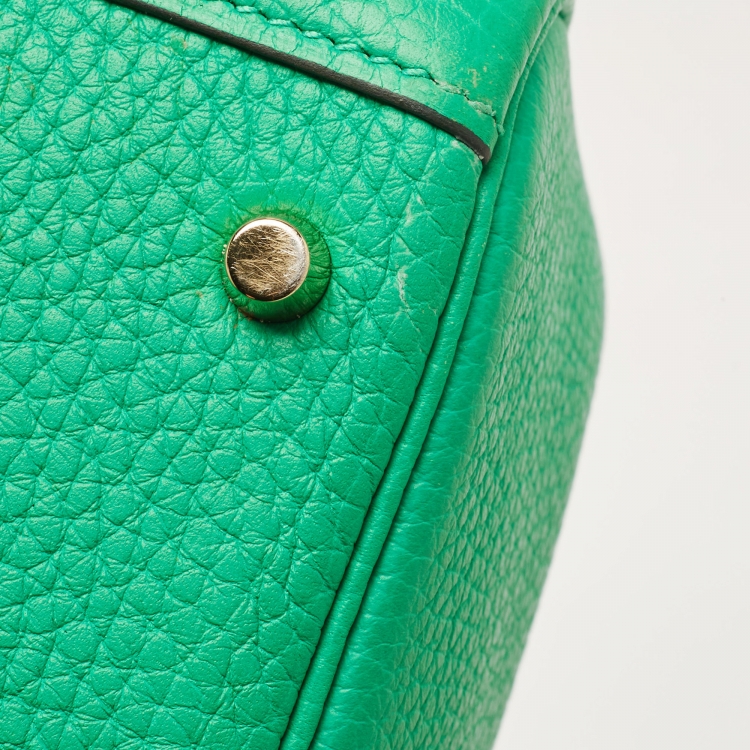 Pre Owned Hermes Menthe Taurillon Clemence Leather Gold Finish Lindy 20 Bag