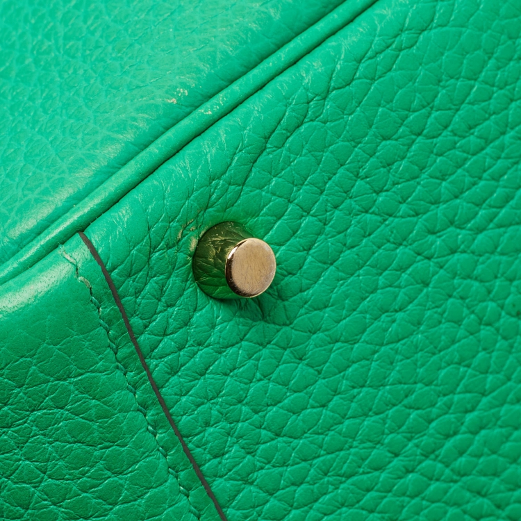 Pre Owned Hermes Menthe Taurillon Clemence Leather Gold Finish Lindy 20 Bag