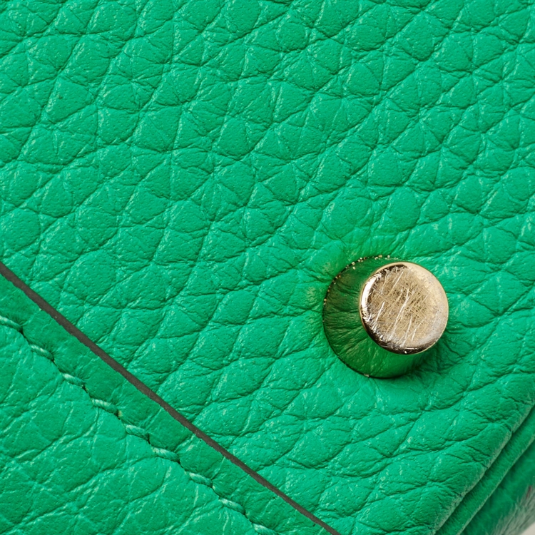 Pre Owned Hermes Menthe Taurillon Clemence Leather Gold Finish Lindy 20 Bag