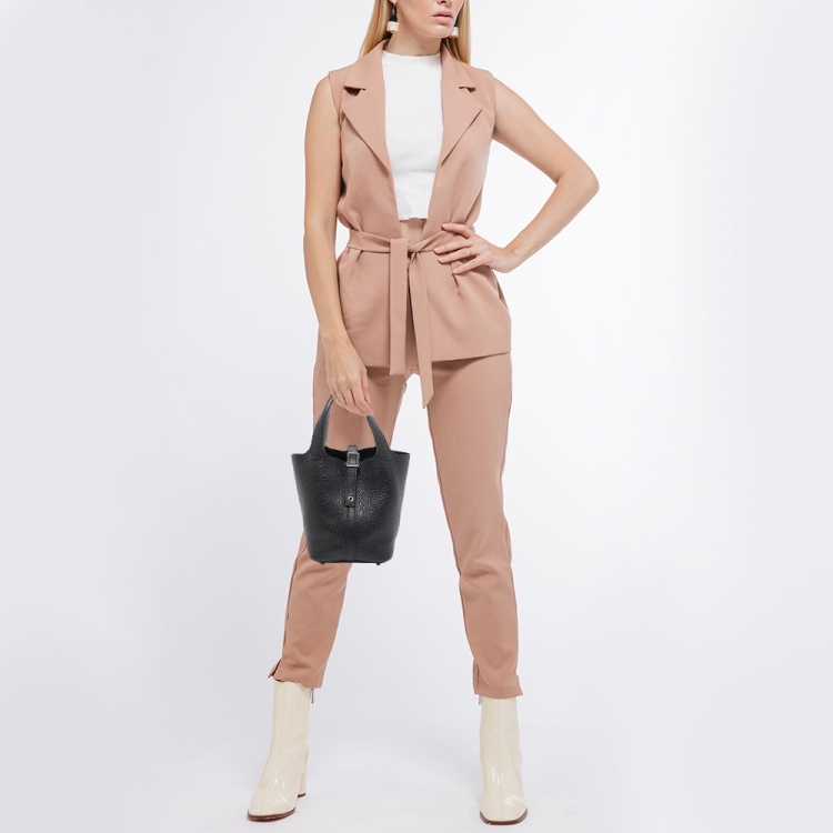 Pre Owned Hermes Black Taurillon Clemence Leather Picotin Lock 18 Bag