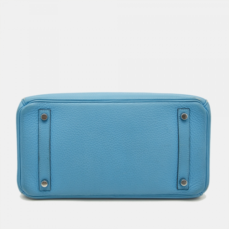 Pre Owned Hermes Celeste Taurillon Clemence Leather Palladium Finish Birkin 30 Bag