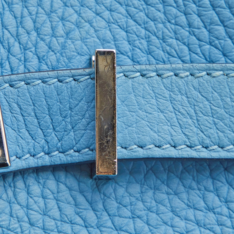 Pre Owned Hermes Celeste Taurillon Clemence Leather Palladium Finish Birkin 30 Bag