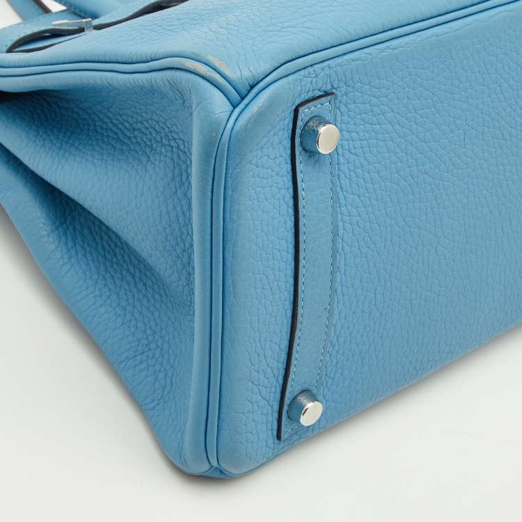 Pre Owned Hermes Celeste Taurillon Clemence Leather Palladium Finish Birkin 30 Bag