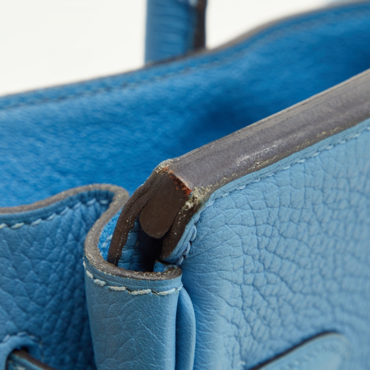 Pre Owned Hermes Celeste Taurillon Clemence Leather Palladium Finish Birkin 30 Bag