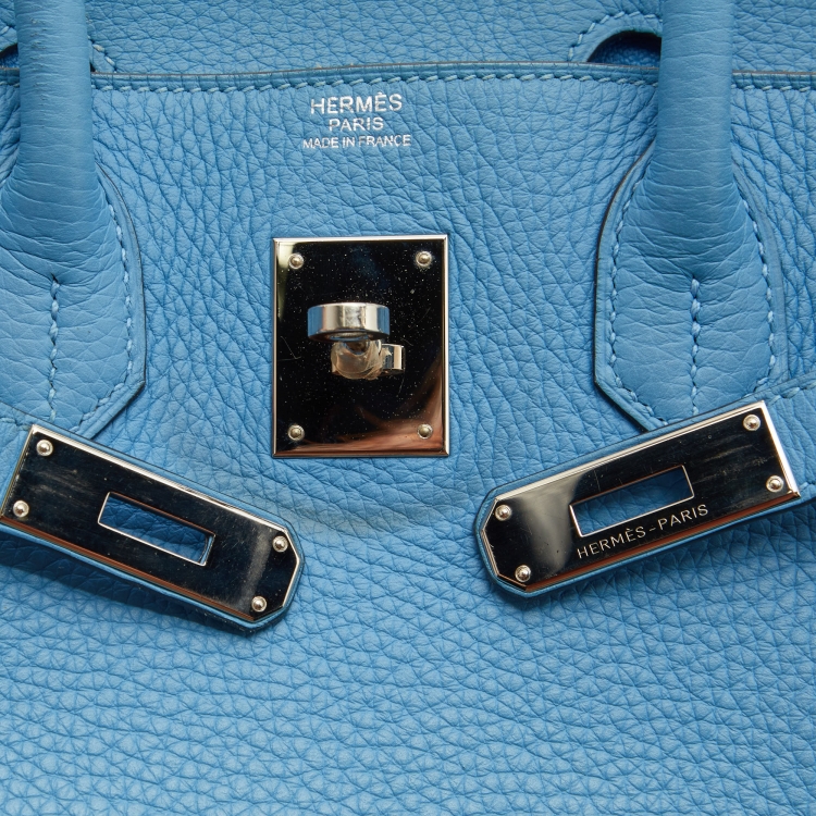 Pre Owned Hermes Celeste Taurillon Clemence Leather Palladium Finish Birkin 30 Bag