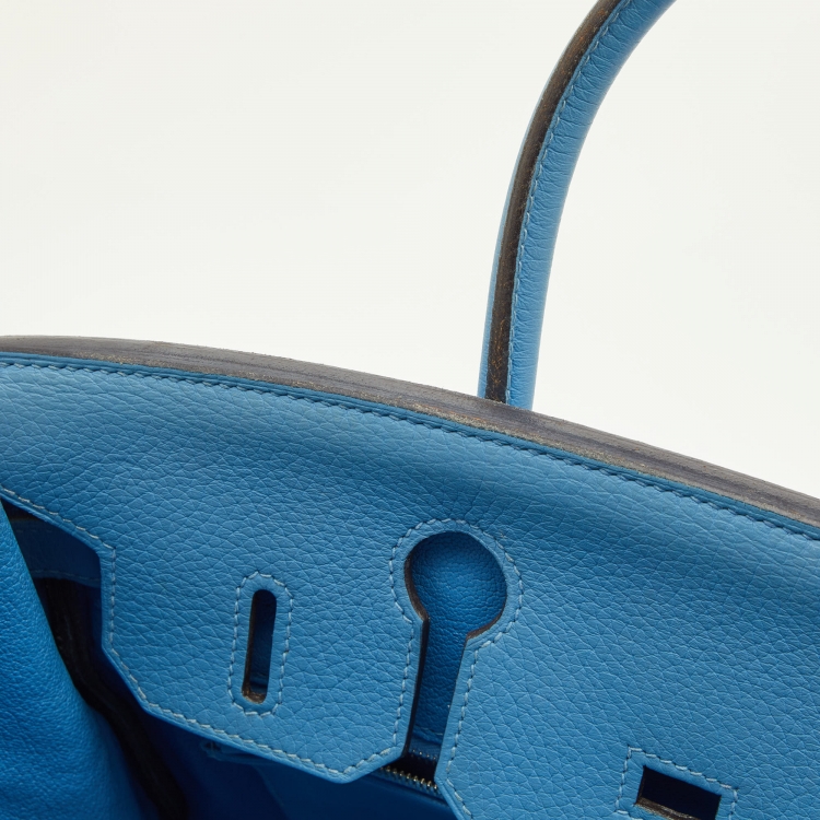 Pre Owned Hermes Celeste Taurillon Clemence Leather Palladium Finish Birkin 30 Bag