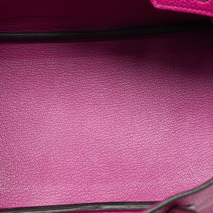 Pre Owned Hermes Rose Pourpre Togo Leather Palladium Finish Birkin 25 Bag 