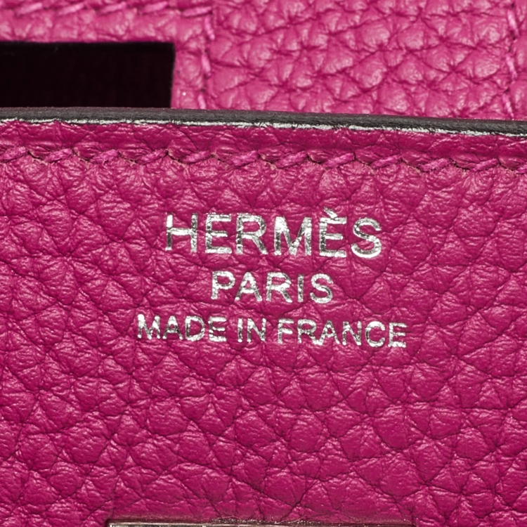 Pre Owned Hermes Rose Pourpre Togo Leather Palladium Finish Birkin 25 Bag 