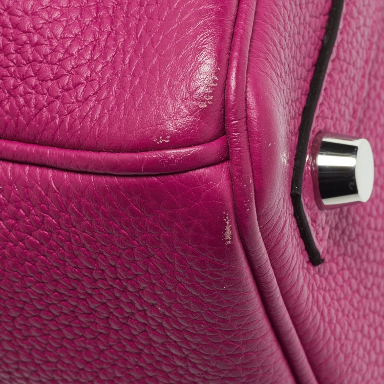 Pre Owned Hermes Rose Pourpre Togo Leather Palladium Finish Birkin 25 Bag 