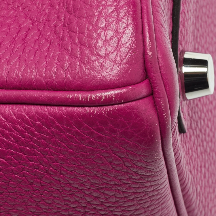 Pre Owned Hermes Rose Pourpre Togo Leather Palladium Finish Birkin 25 Bag 