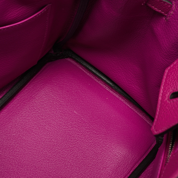 Pre Owned Hermes Rose Pourpre Togo Leather Palladium Finish Birkin 25 Bag 