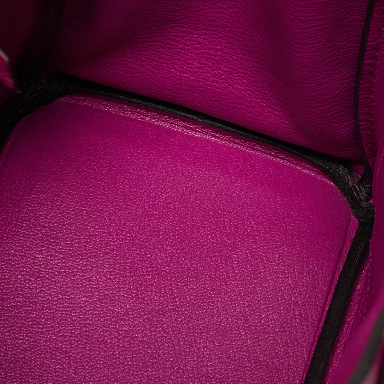 Pre Owned Hermes Rose Pourpre Togo Leather Palladium Finish Birkin 25 Bag 