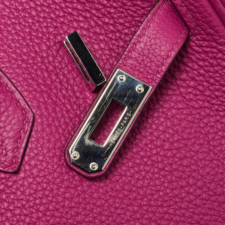 Pre Owned Hermes Rose Pourpre Togo Leather Palladium Finish Birkin 25 Bag 