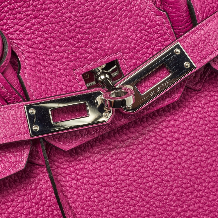 Pre Owned Hermes Rose Pourpre Togo Leather Palladium Finish Birkin 25 Bag 