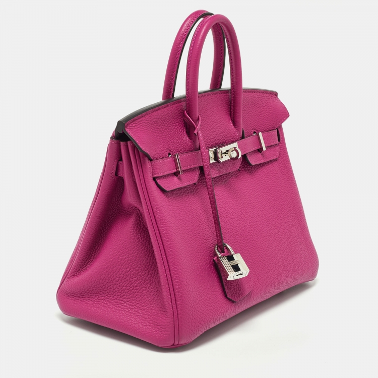 Pre Owned Hermes Rose Pourpre Togo Leather Palladium Finish Birkin 25 Bag 