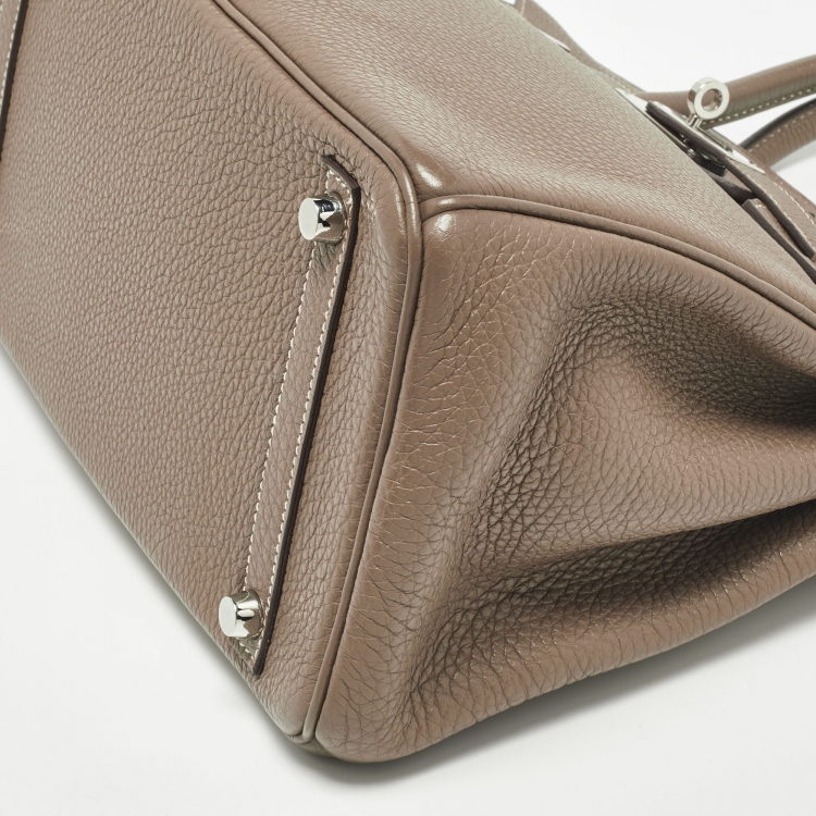 Pre Owned Hermes Etoupe Taurillon Clemence Leather Palladium Finish Birkin 30 Bag