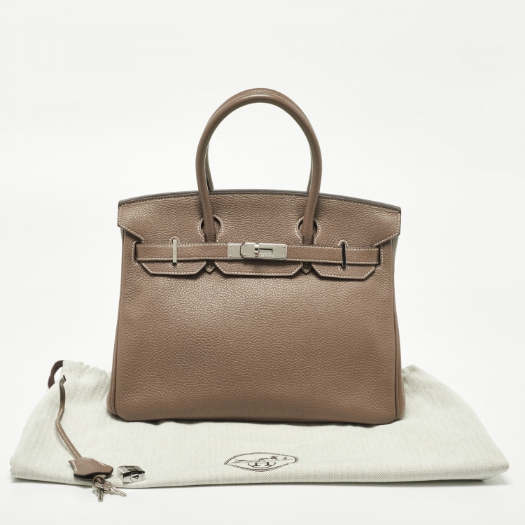 Pre Owned Hermes Etoupe Taurillon Clemence Leather Palladium Finish Birkin 30 Bag