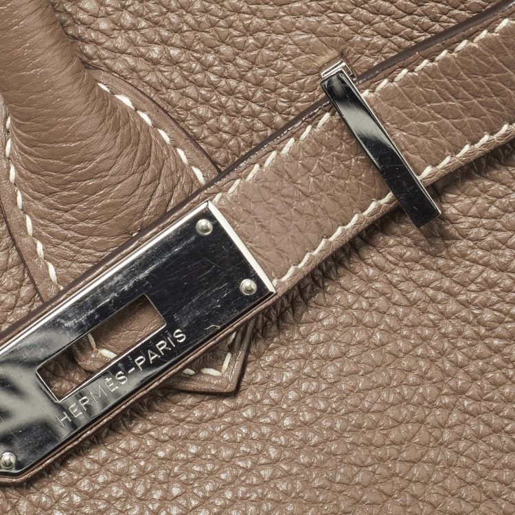 Pre Owned Hermes Etoupe Taurillon Clemence Leather Palladium Finish Birkin 30 Bag