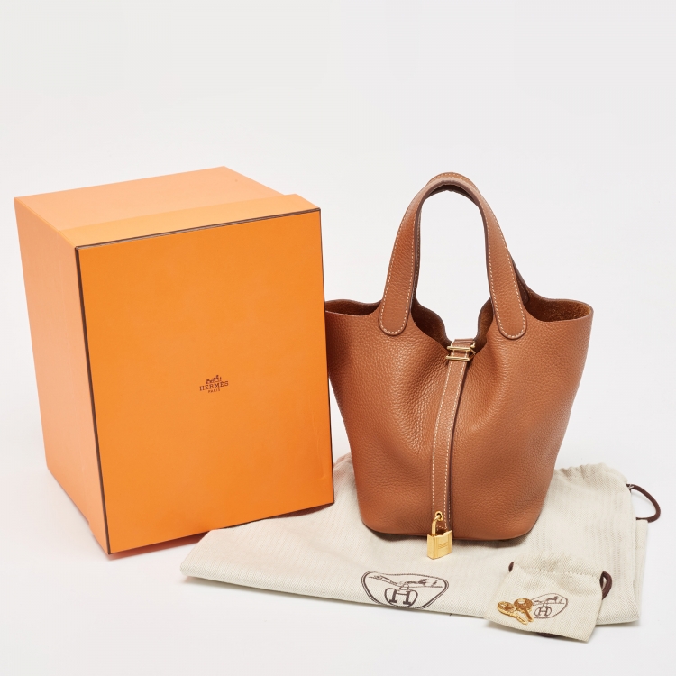 Pre Owned Hermes Gold Taurillon Clemence Leather Picotin Lock 18 Bag