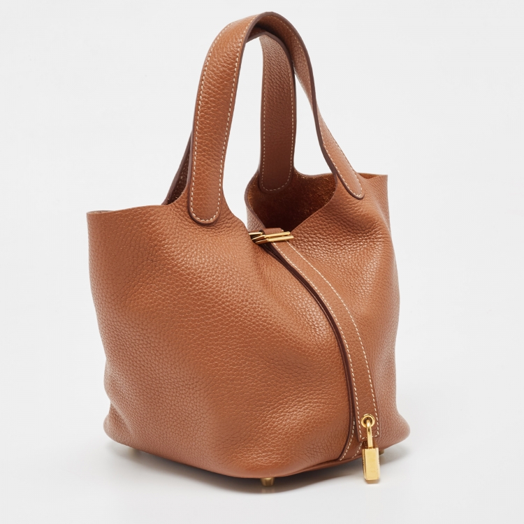 Pre Owned Hermes Gold Taurillon Clemence Leather Picotin Lock 18 Bag