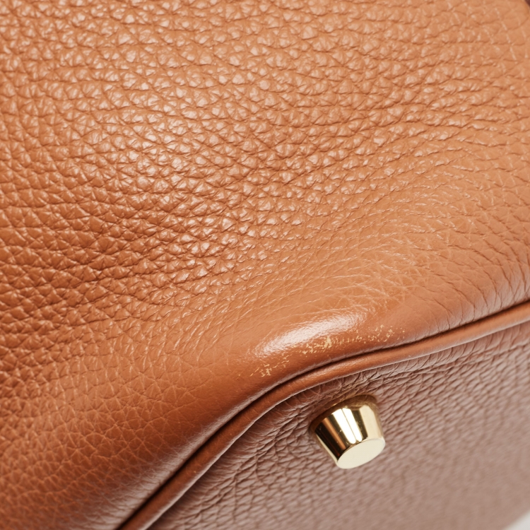 Pre Owned Hermes Gold Taurillon Clemence Leather Picotin Lock 18 Bag