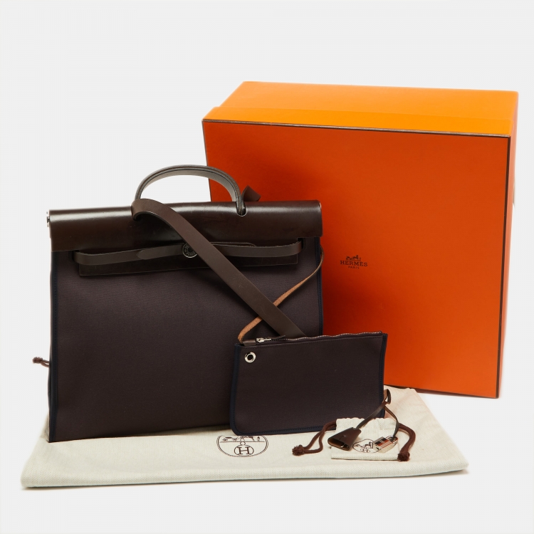 Pre Owned Hermes Ebene/Prunoir Canvas and Leather Herbag Zip 39 Bag
