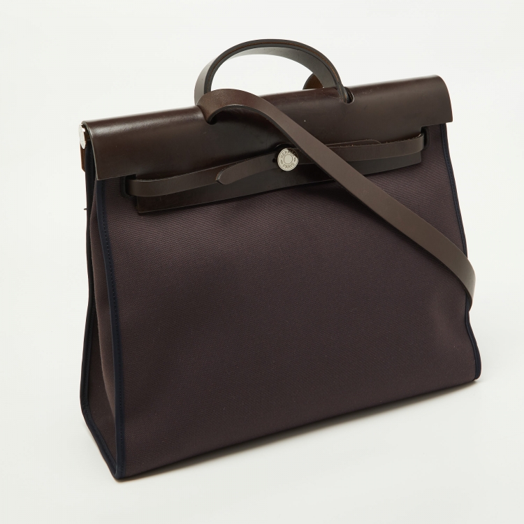Pre Owned Hermes Ebene/Prunoir Canvas and Leather Herbag Zip 39 Bag