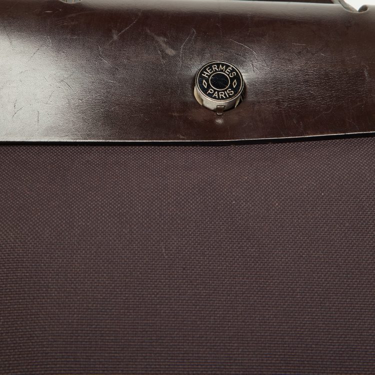 Pre Owned Hermes Ebene/Prunoir Canvas and Leather Herbag Zip 39 Bag