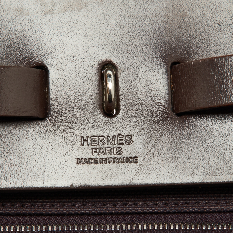 Pre Owned Hermes Ebene/Prunoir Canvas and Leather Herbag Zip 39 Bag