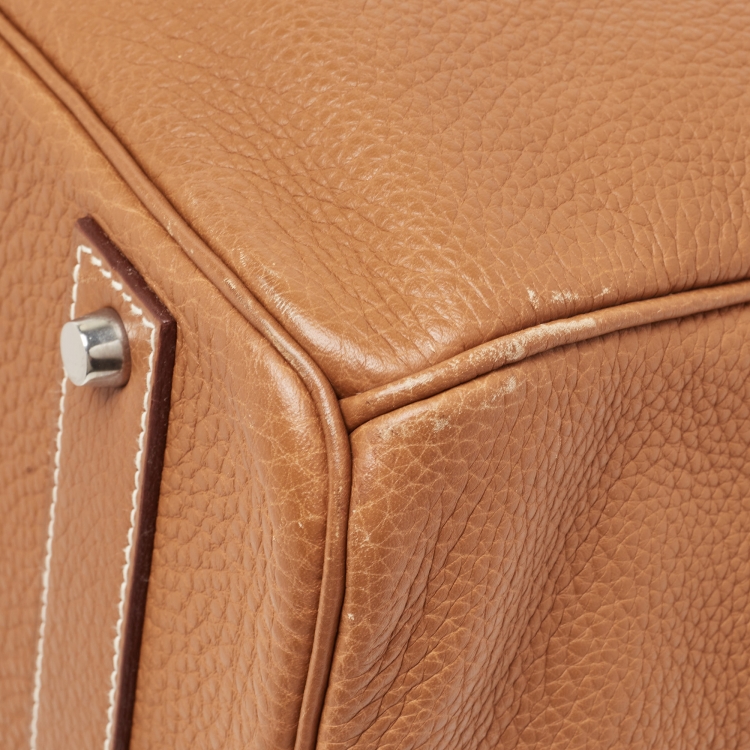 Pre Owned Hermes Gold Togo Leather Palladium Finish Birkin 50 Bag