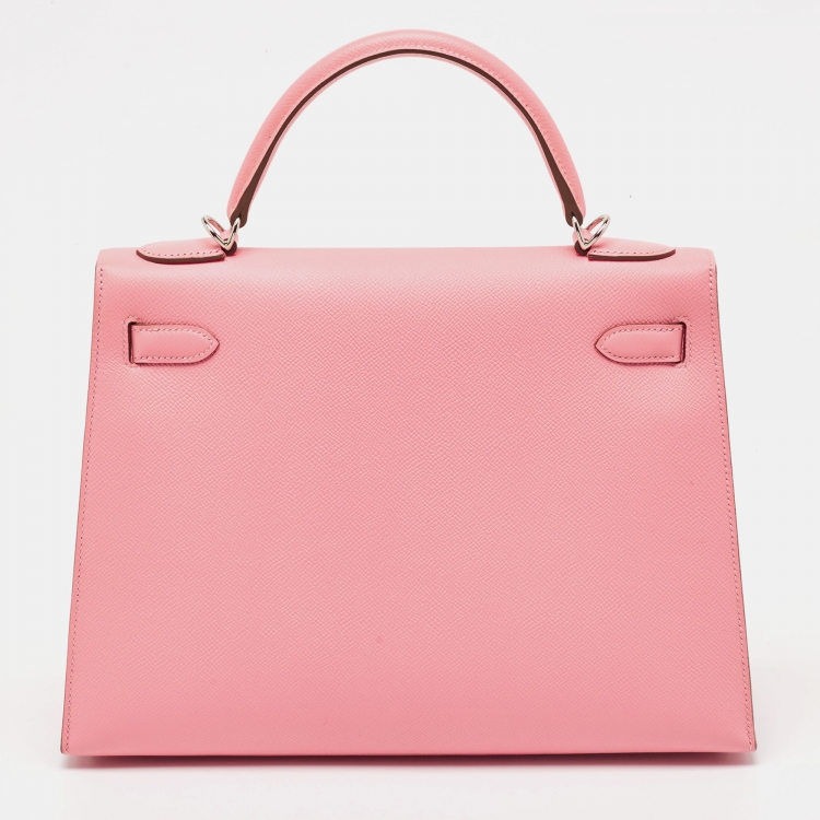 Pre Owned Hermes Rose Confetti Epsom Leather Palladium Finish Kelly Sellier 32 Bag