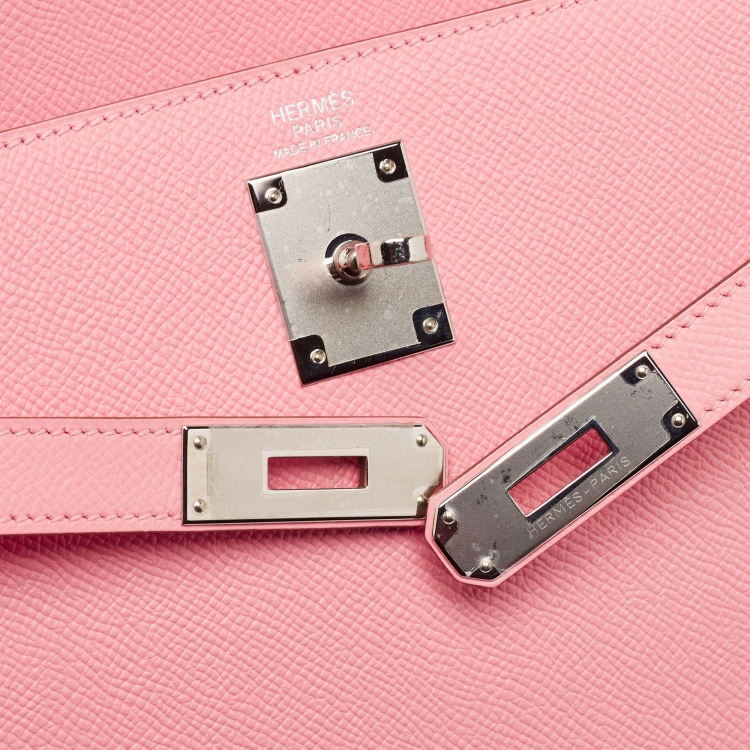 Pre Owned Hermes Rose Confetti Epsom Leather Palladium Finish Kelly Sellier 32 Bag