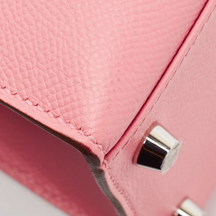 Pre Owned Hermes Rose Confetti Epsom Leather Palladium Finish Kelly Sellier 32 Bag