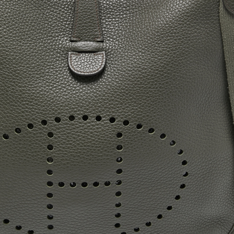 Pre Owned Hermes Vert De Gris Taurillon Clemence Leather Evelyne III GM Bag
