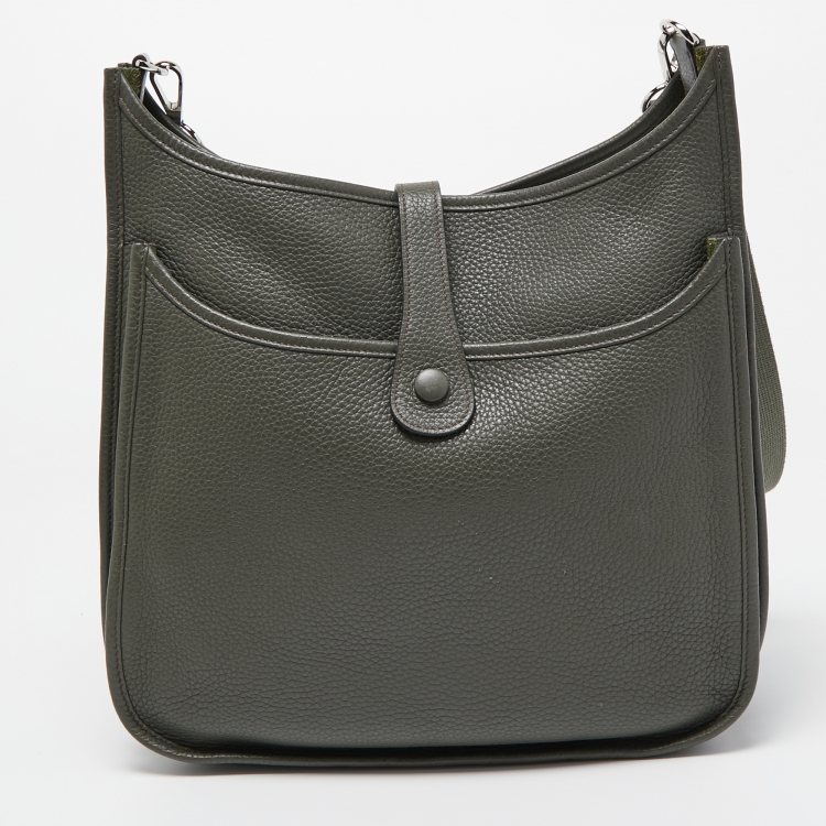 Pre Owned Hermes Vert De Gris Taurillon Clemence Leather Evelyne III GM Bag