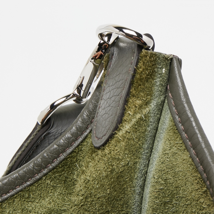 Pre Owned Hermes Vert De Gris Taurillon Clemence Leather Evelyne III GM Bag