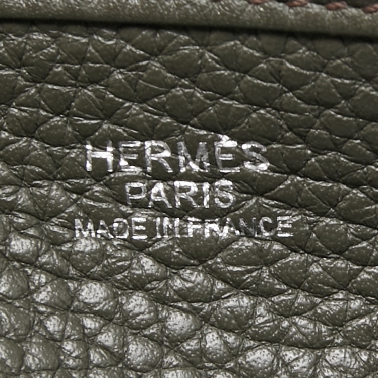 Pre Owned Hermes Vert De Gris Taurillon Clemence Leather Evelyne III GM Bag