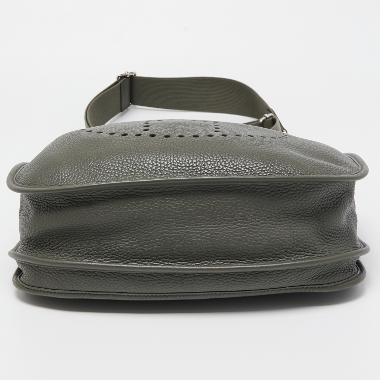 Pre Owned Hermes Vert De Gris Taurillon Clemence Leather Evelyne III GM Bag