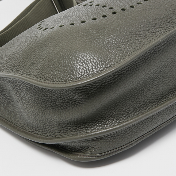 Pre Owned Hermes Vert De Gris Taurillon Clemence Leather Evelyne III GM Bag