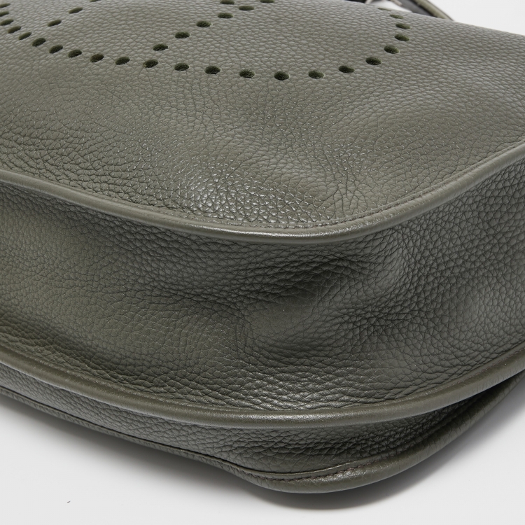 Pre Owned Hermes Vert De Gris Taurillon Clemence Leather Evelyne III GM Bag