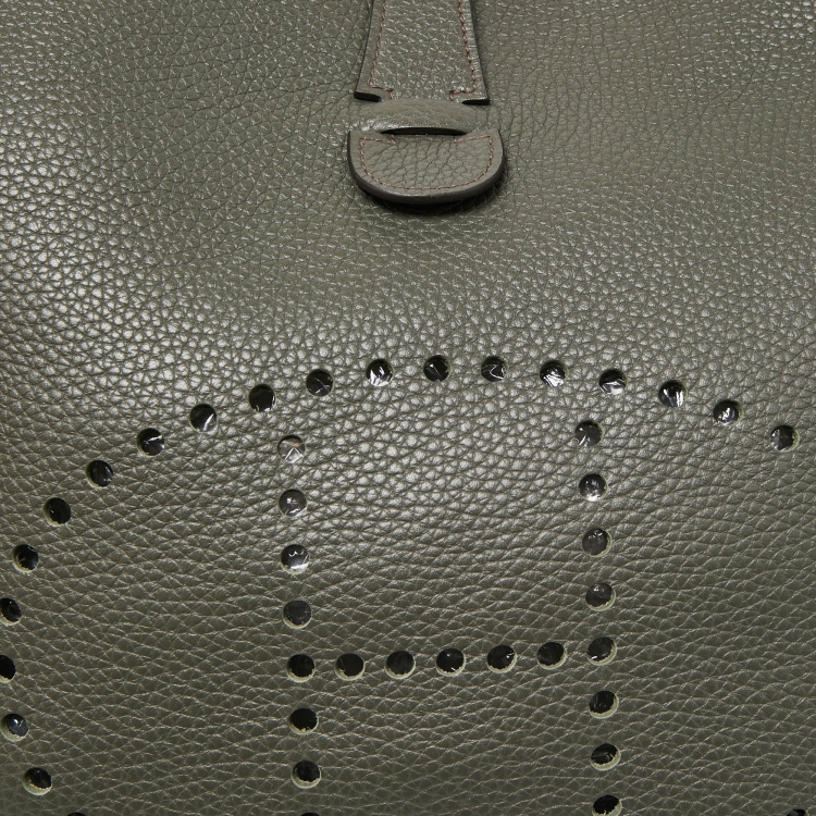 Pre Owned Hermes Vert De Gris Taurillon Clemence Leather Evelyne III GM Bag