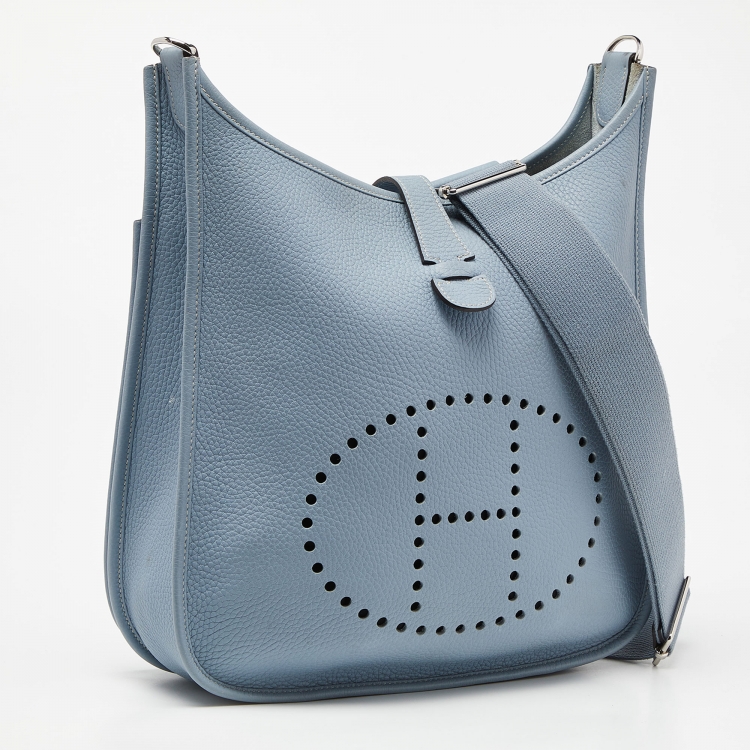 Pre Owned Hermes Blue Lin Togo Leather Evelyne III GM Bag