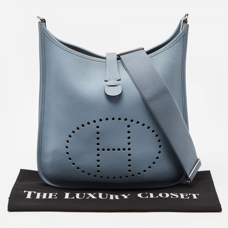 Pre Owned Hermes Blue Lin Togo Leather Evelyne III GM Bag