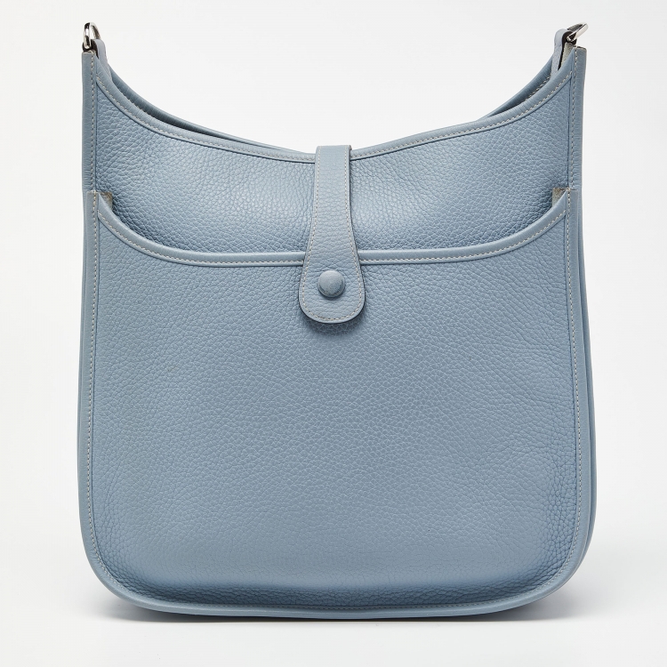 Pre Owned Hermes Blue Lin Togo Leather Evelyne III GM Bag