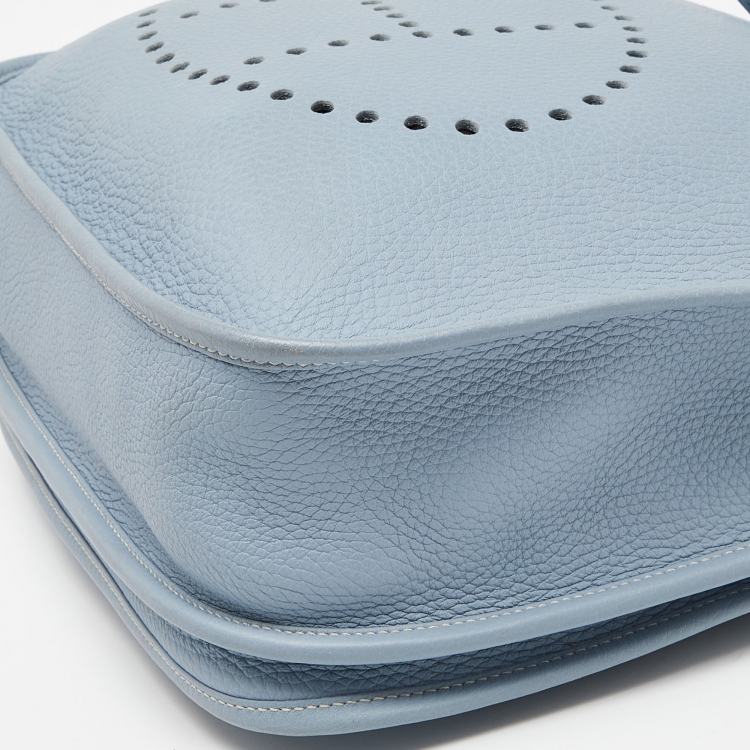 Pre Owned Hermes Blue Lin Togo Leather Evelyne III GM Bag