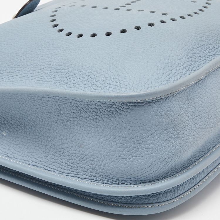 Pre Owned Hermes Blue Lin Togo Leather Evelyne III GM Bag