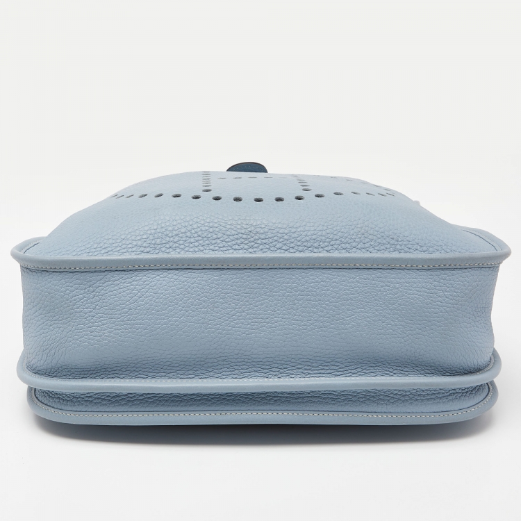 Pre Owned Hermes Blue Lin Togo Leather Evelyne III GM Bag