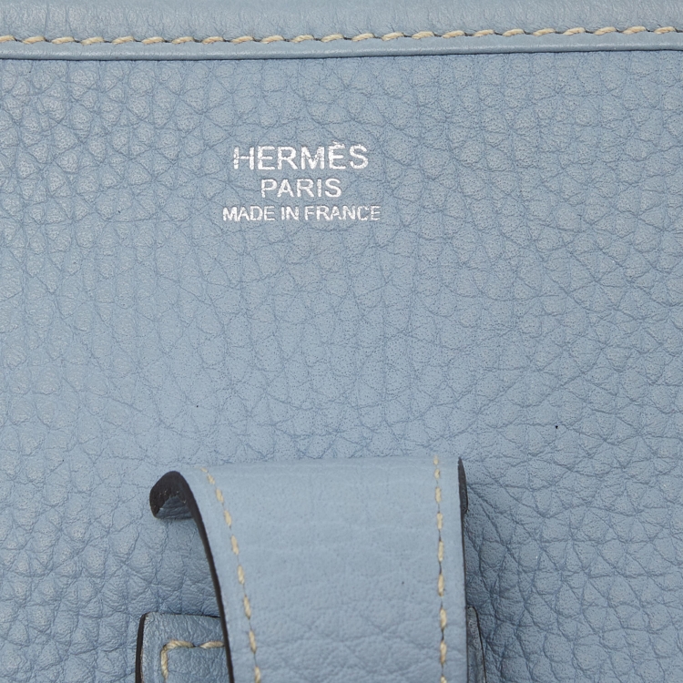 Pre Owned Hermes Blue Lin Togo Leather Evelyne III GM Bag