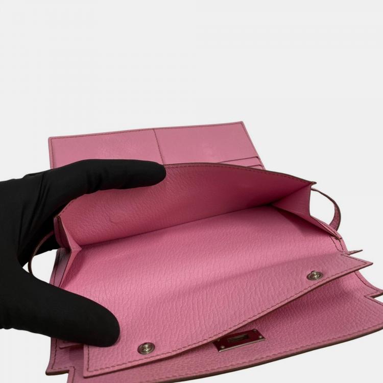 Pre Owned HERMES Kelly Wallet Long Vaux Swift Leather Genuine Bifold Pink